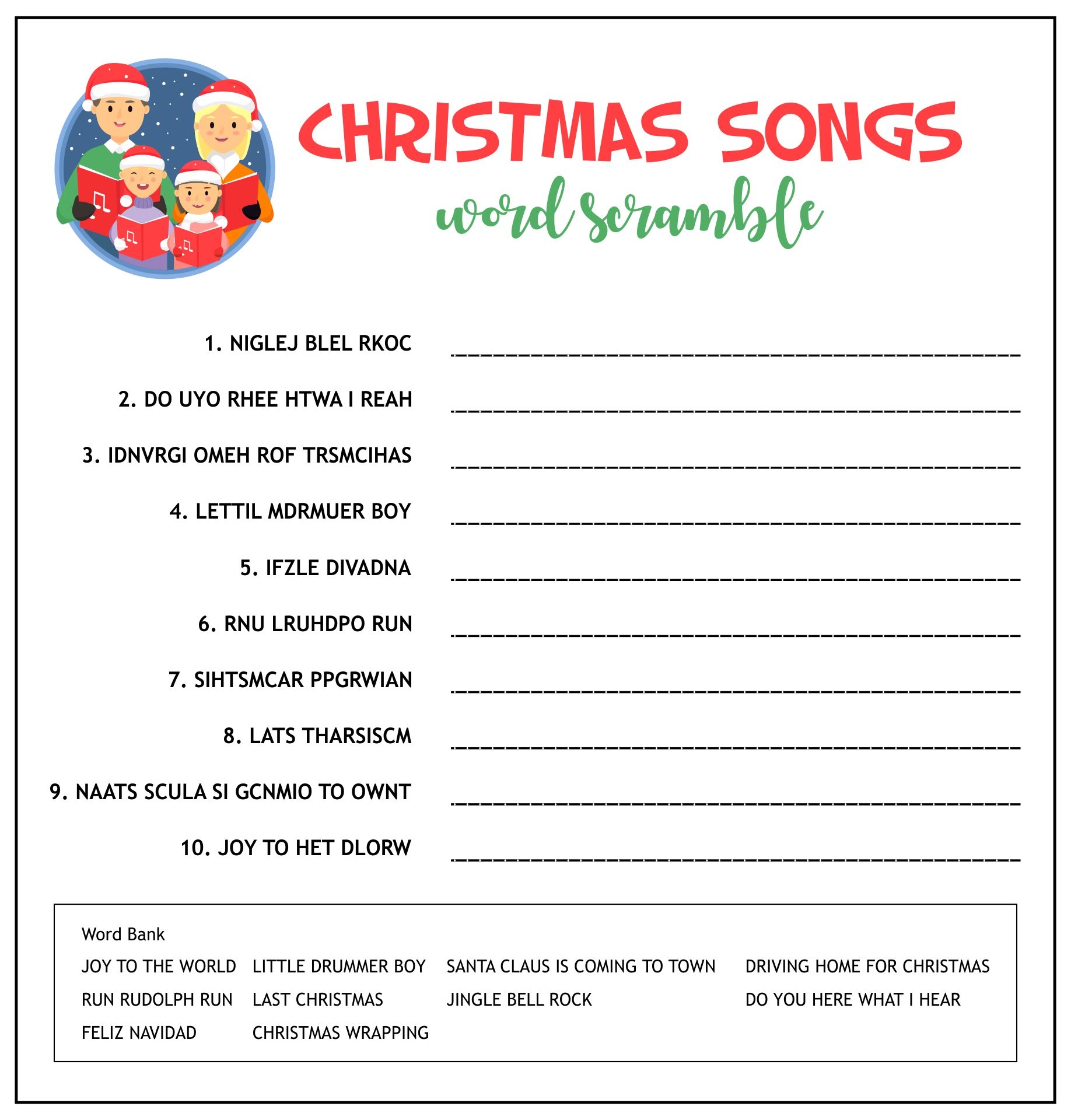 10 Best Printable Christmas Song Scramble PDF For Free At Printablee