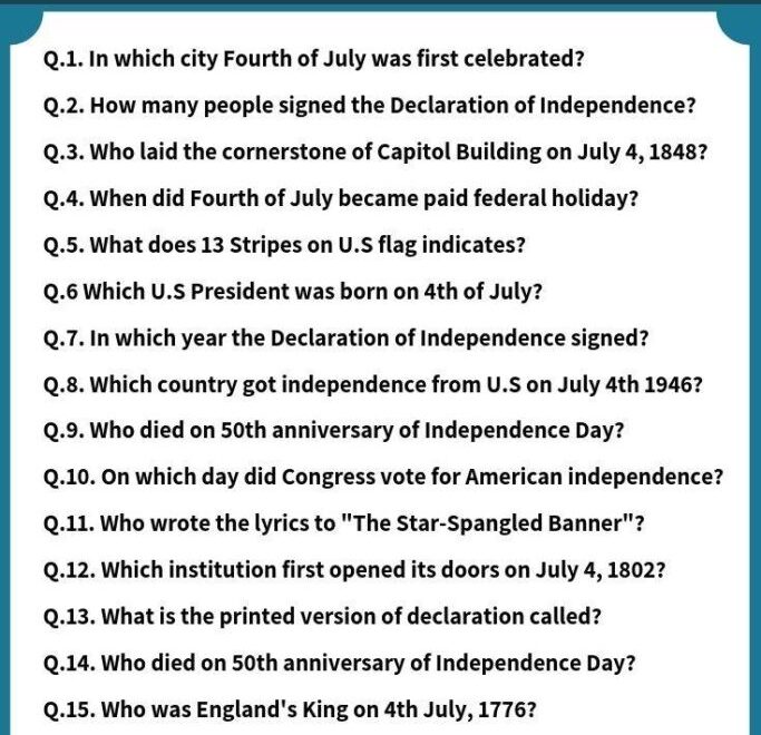 100 Fourth Of July Trivia Questions Answers Meebily