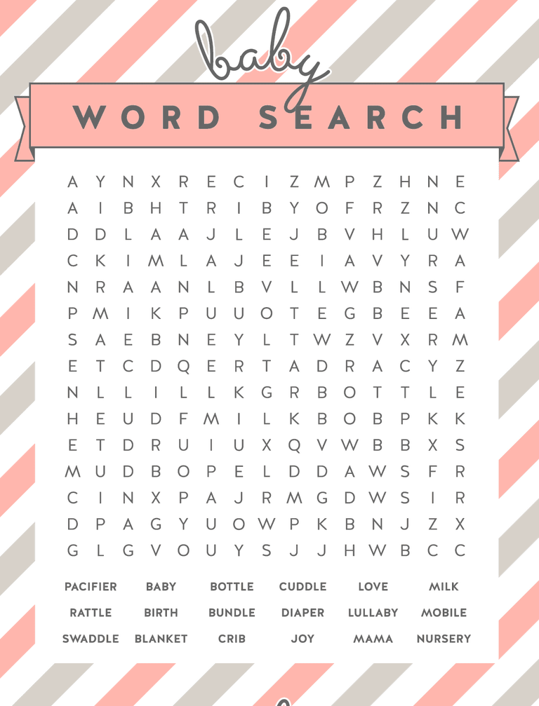 17 Free Printable Baby Shower Word Search Puzzles