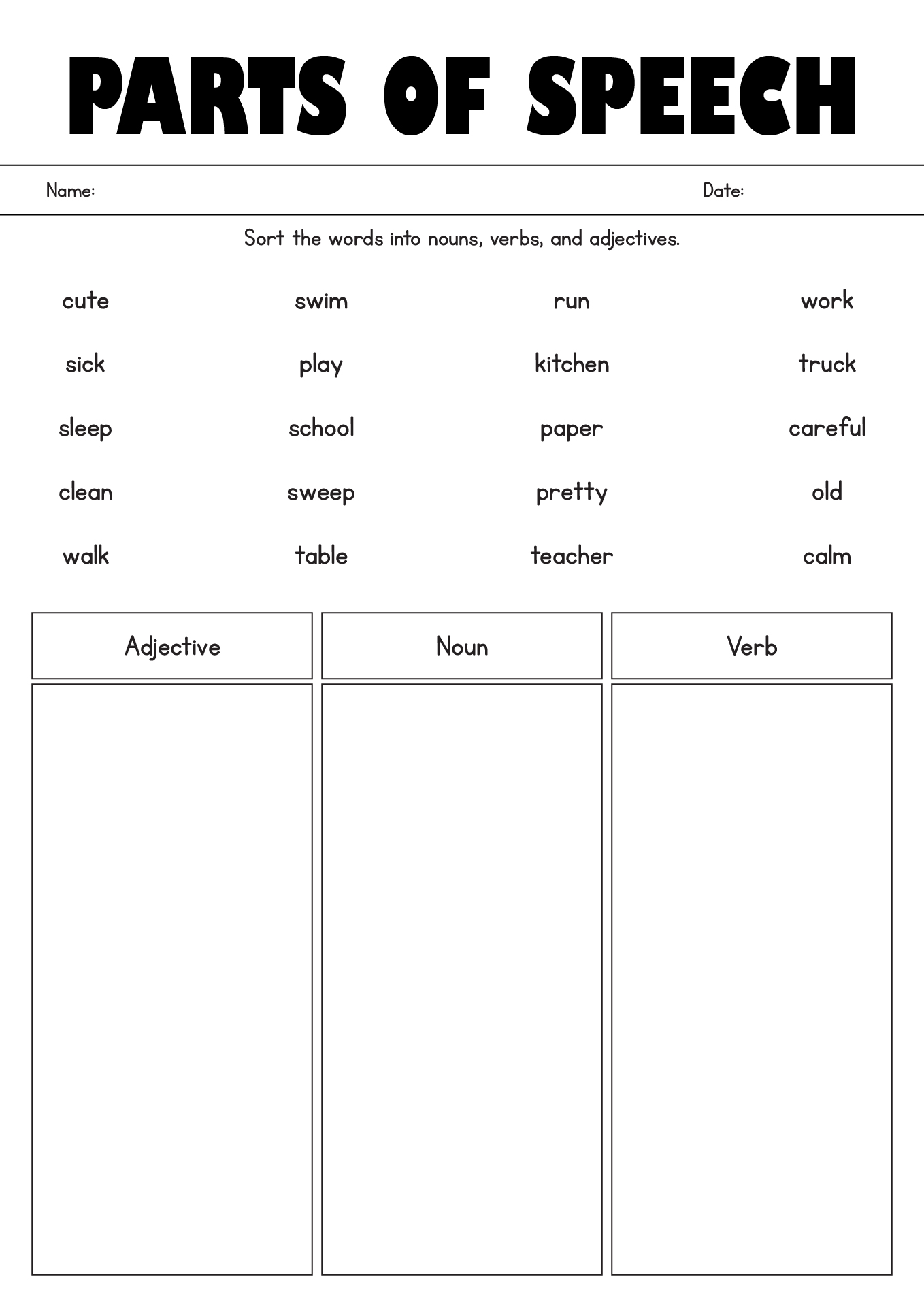 18 Four Parts Of Speech Worksheet Free PDF At Worksheeto