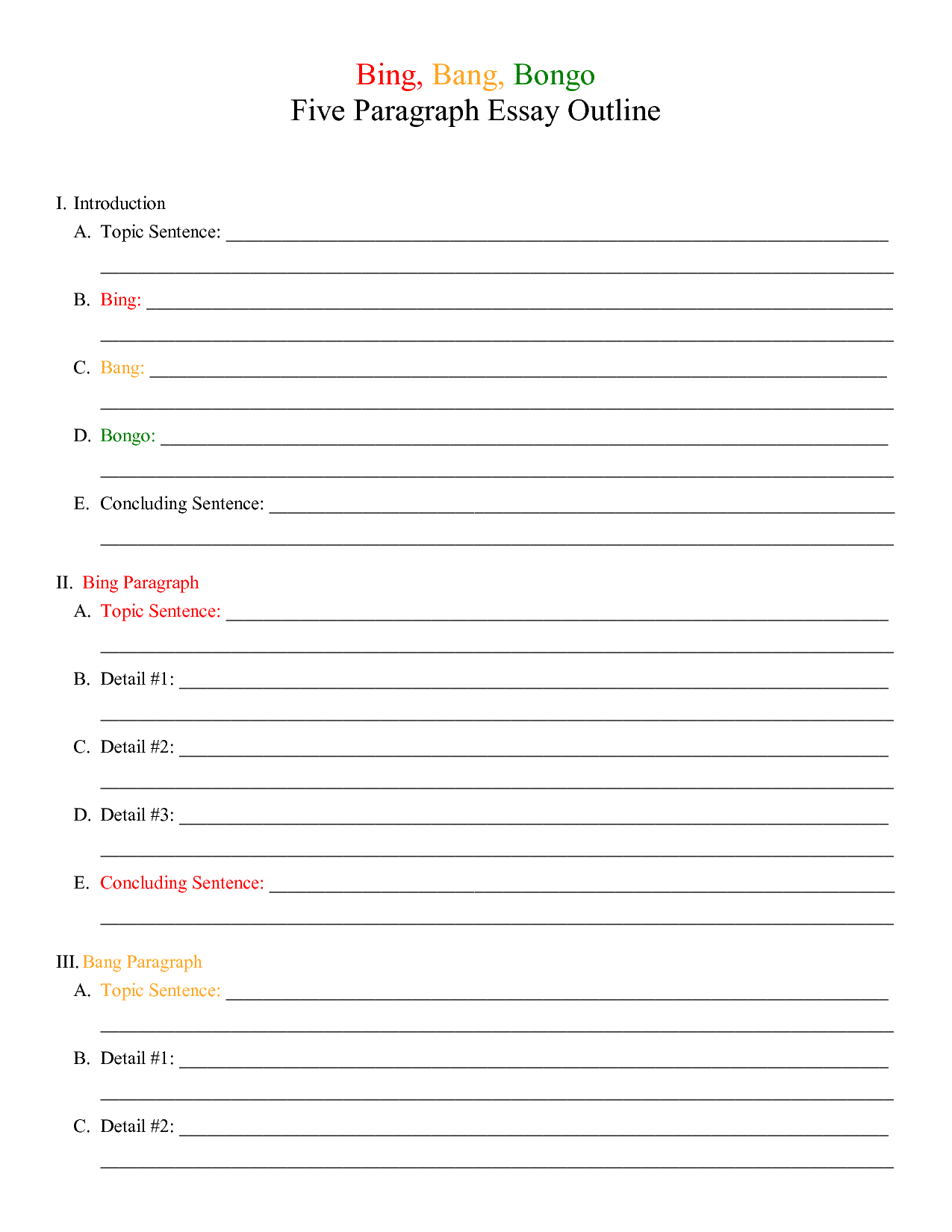 Five Paragraph Essay Outline Printable