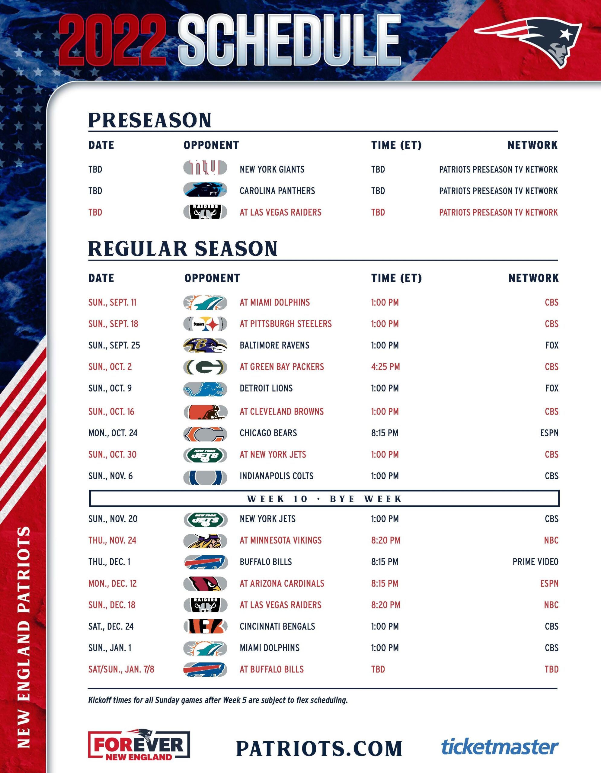 2024 2024 Patriots Printable Schedule Calendar 2025 CALENDAR PRINTABLE
