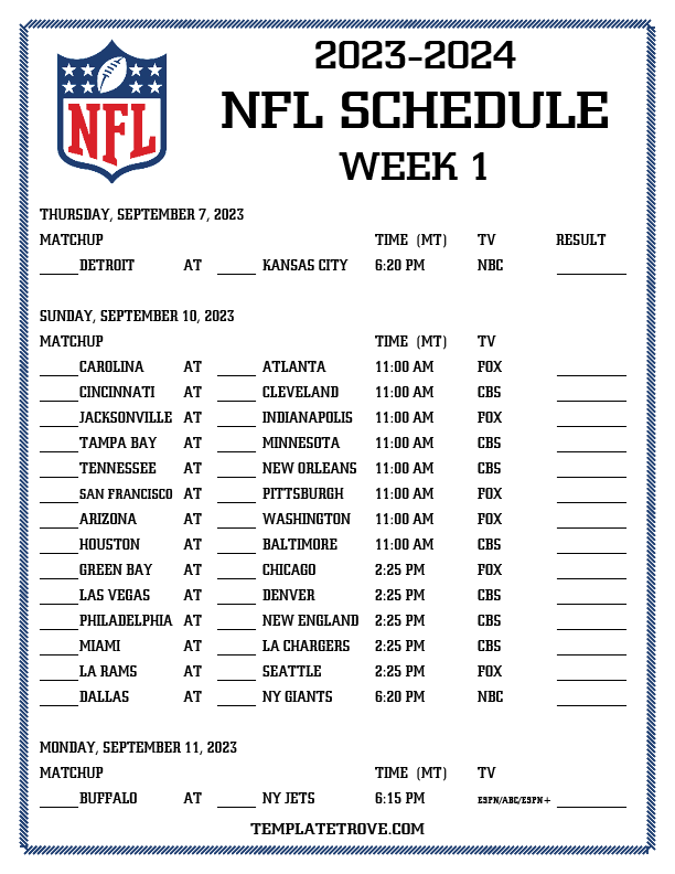 Nfl Week 8 Printable Schedule