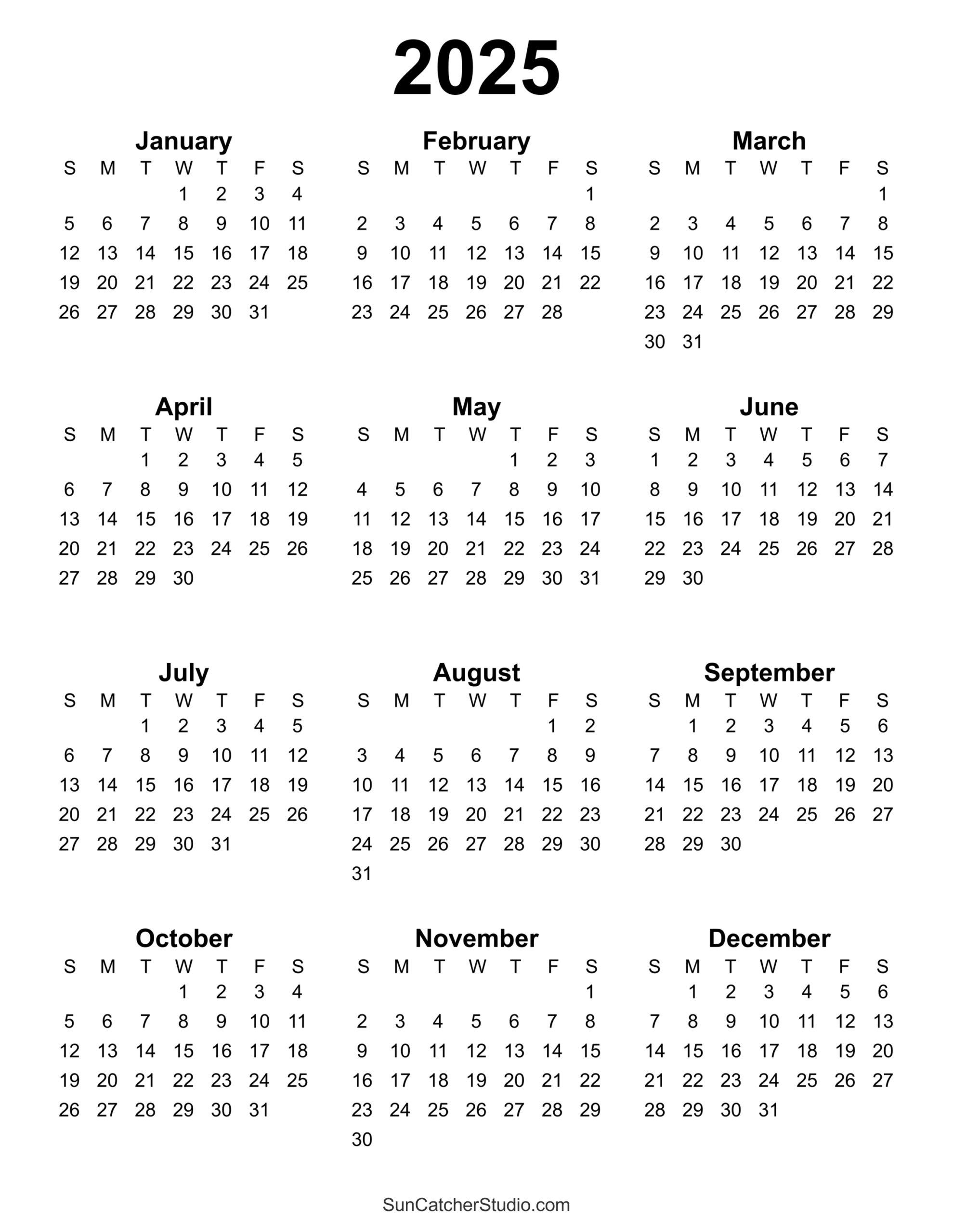 2025 Printable Calendar By Month Joel OToole