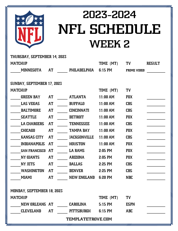 2025 Week 2 Nfl Schedule Z Jamie Burns