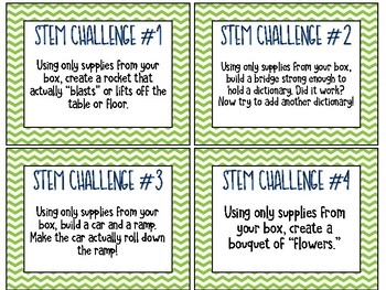 24 STEM Challenge Cards Green Chevron By Mrs Wolfe In Elementary