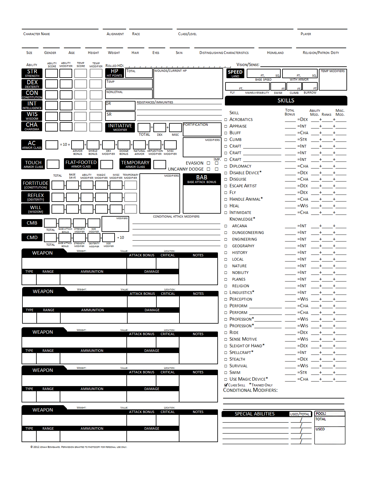 D&D 3.5 Character Sheet Printable