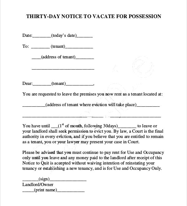 30 Day Eviction Notice Free Printable Documents