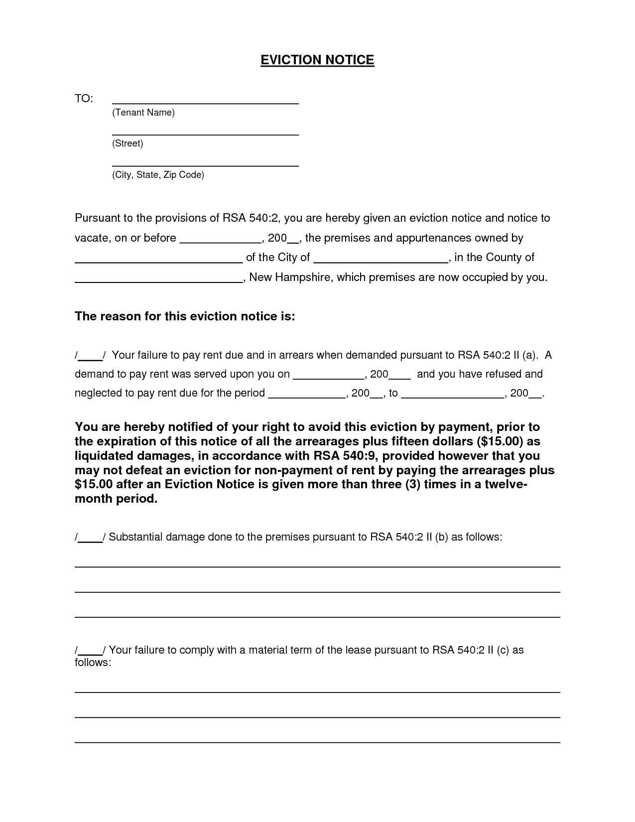 Free Printable 30 Day Eviction Notice Template