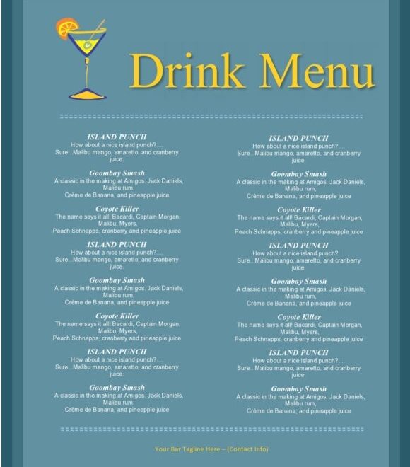30 Printable Drink Menu Templates 100 FREE PrintableTemplates