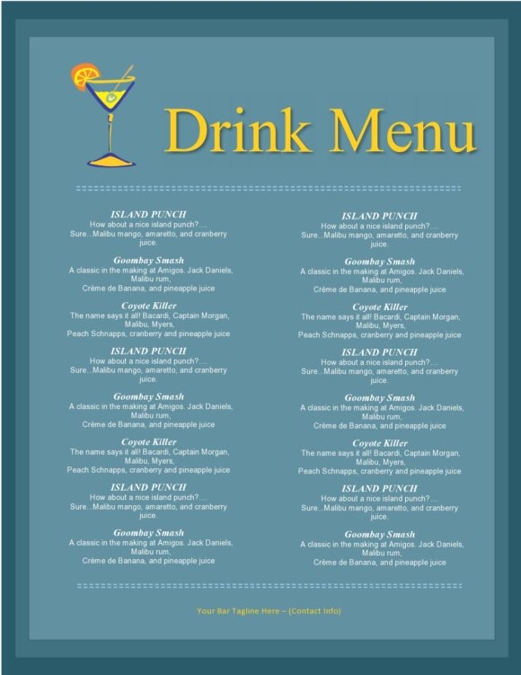 30 Printable Drink Menu Templates 100 FREE PrintableTemplates