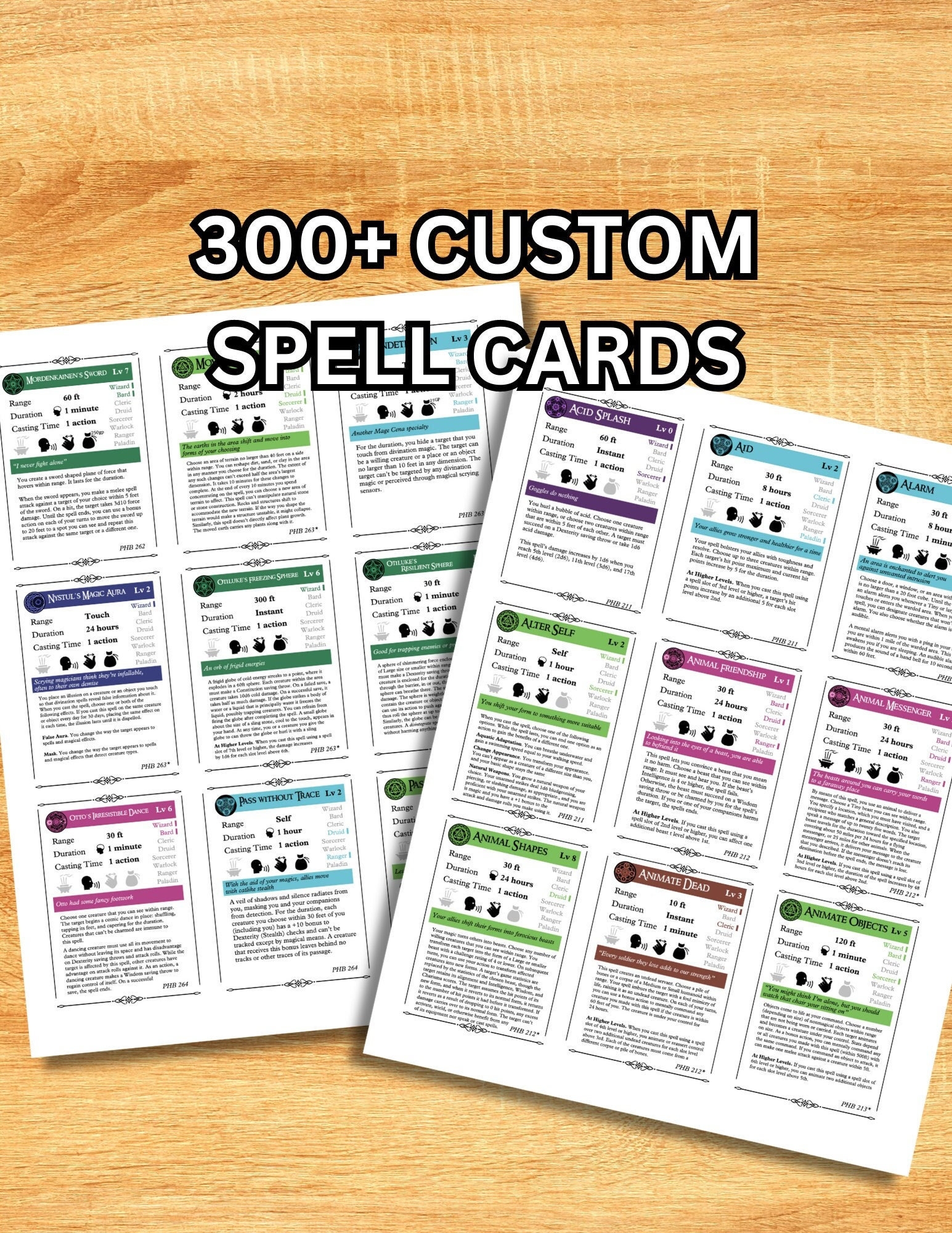 300 D D 5e Spell Cards 7 Blank School Cards Digital Download Color 