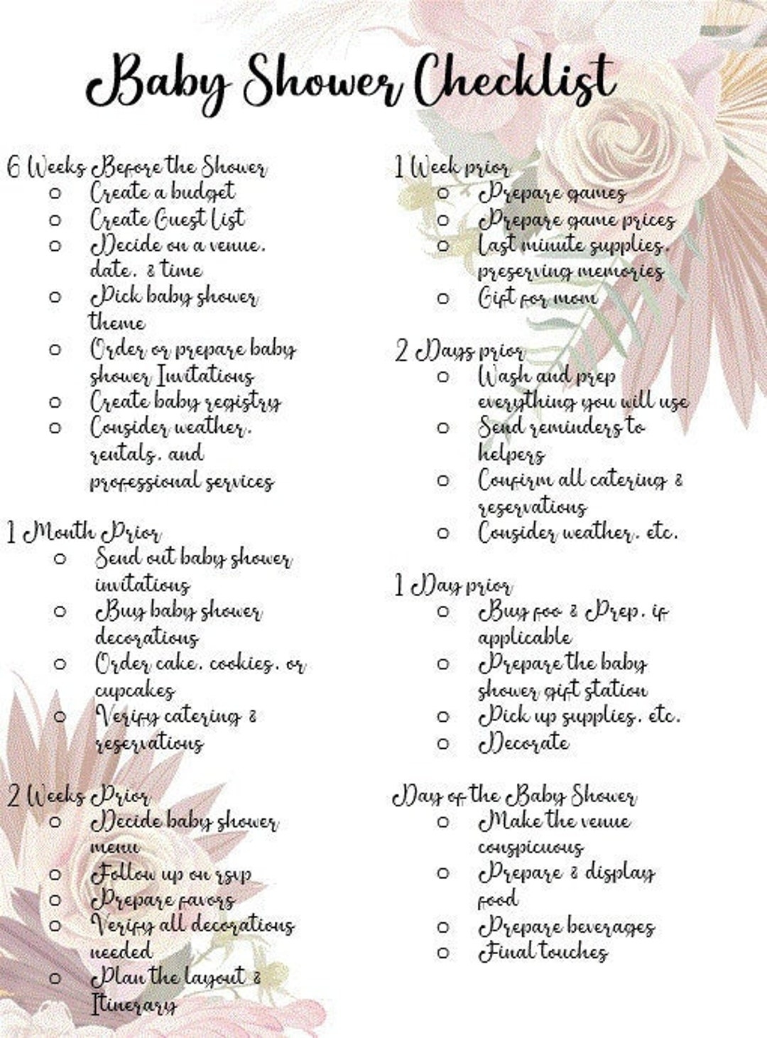 3PDF Printable Baby Shower Checklist Baby Shower Guest List Baby 