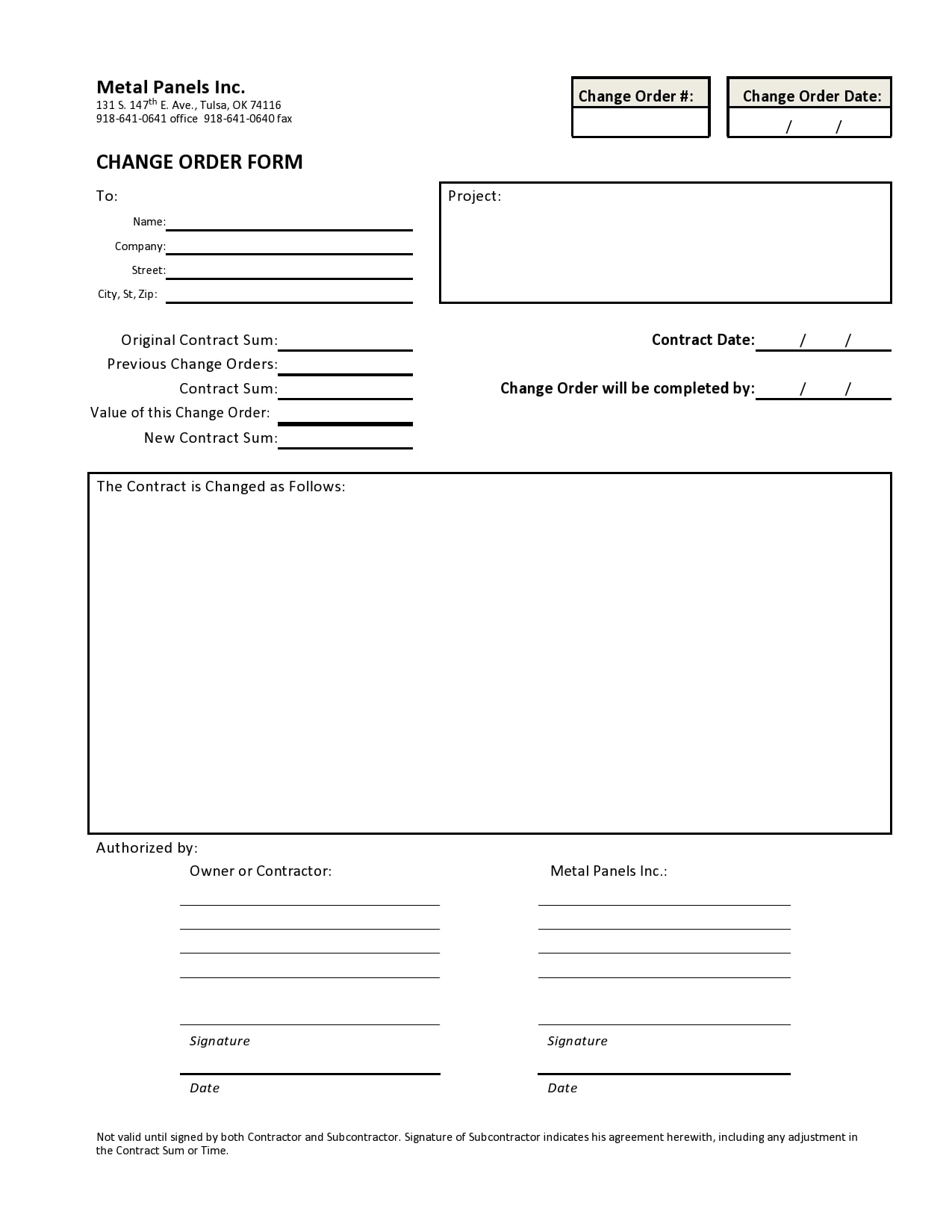 Free Printable Change Order Forms