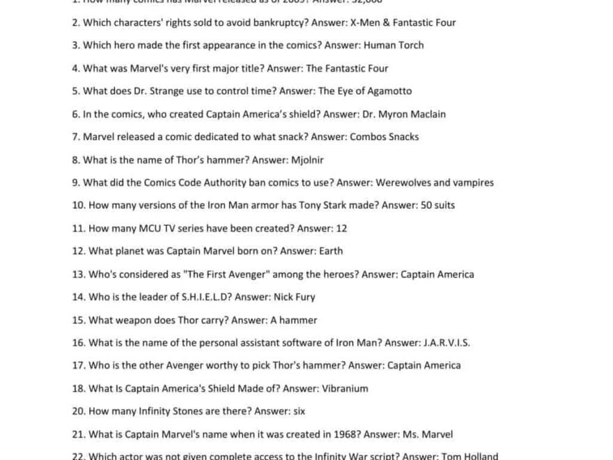 45 Marvel Trivia Questions Answers MCU Quiz