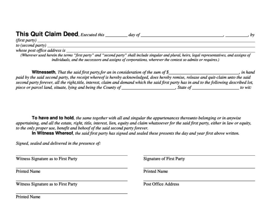 46 Free Quit Claim Deed Forms Templates TemplateLab