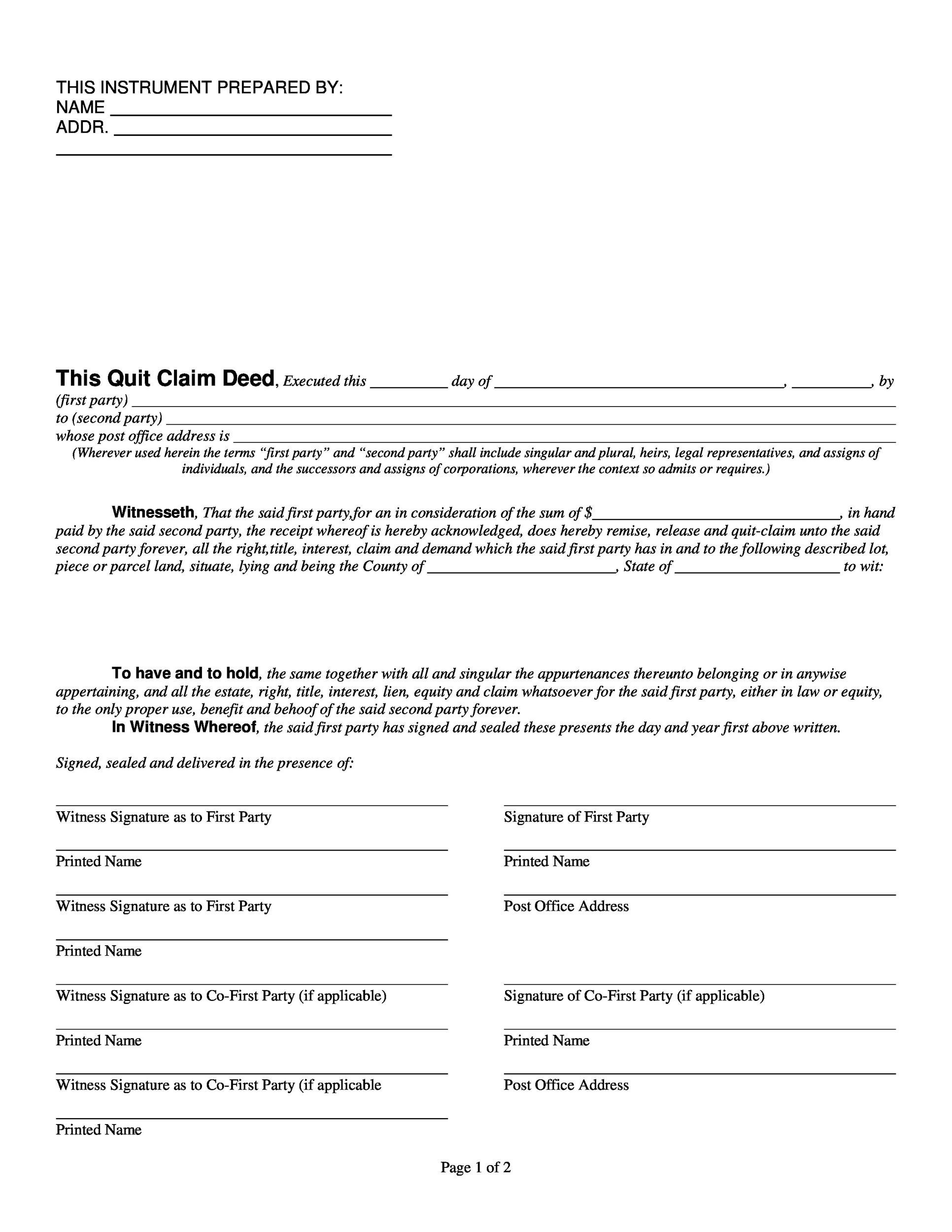 46 Free Quit Claim Deed Forms Templates TemplateLab