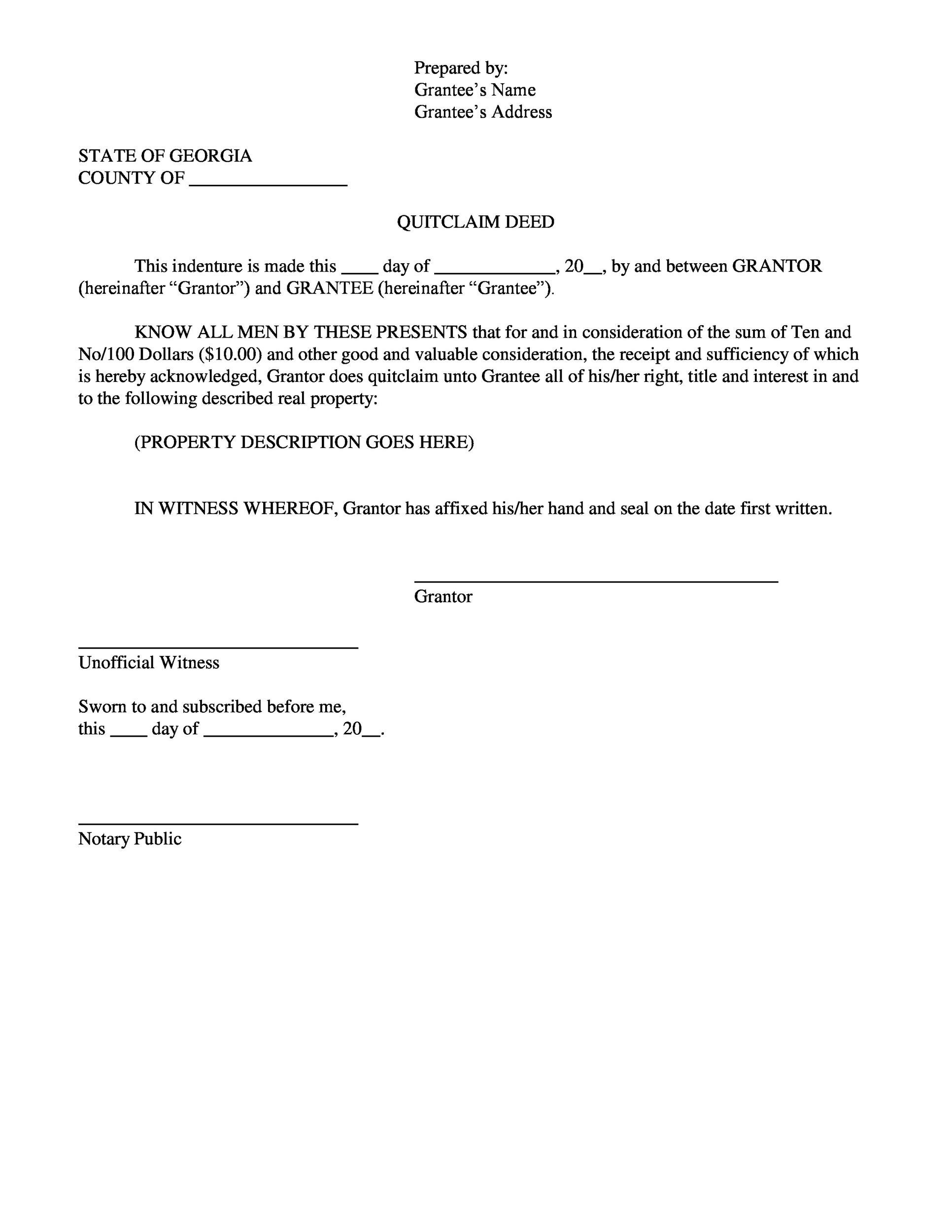 46 Free Quit Claim Deed Forms Templates TemplateLab
