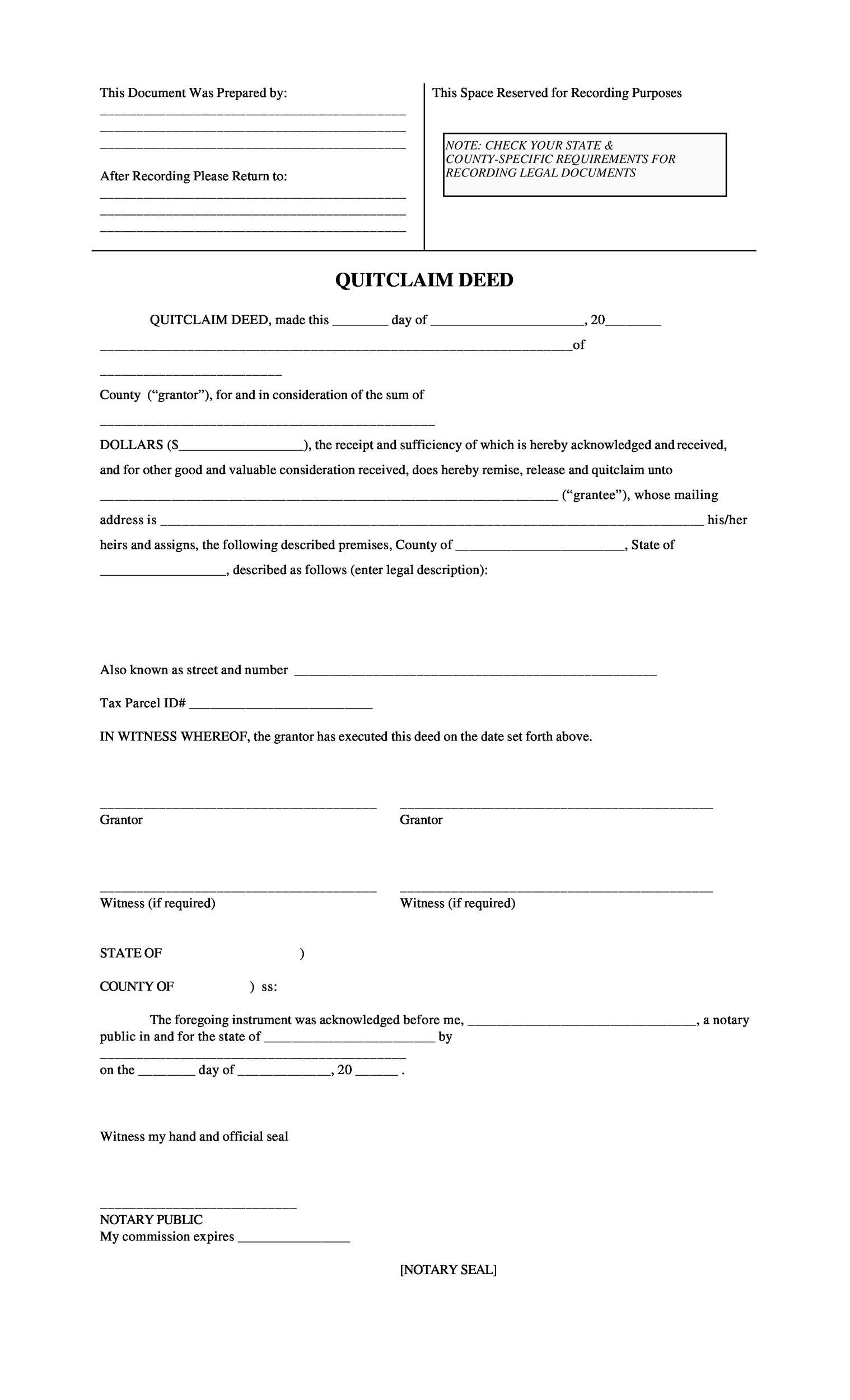 46 Free Quit Claim Deed Forms Templates TemplateLab