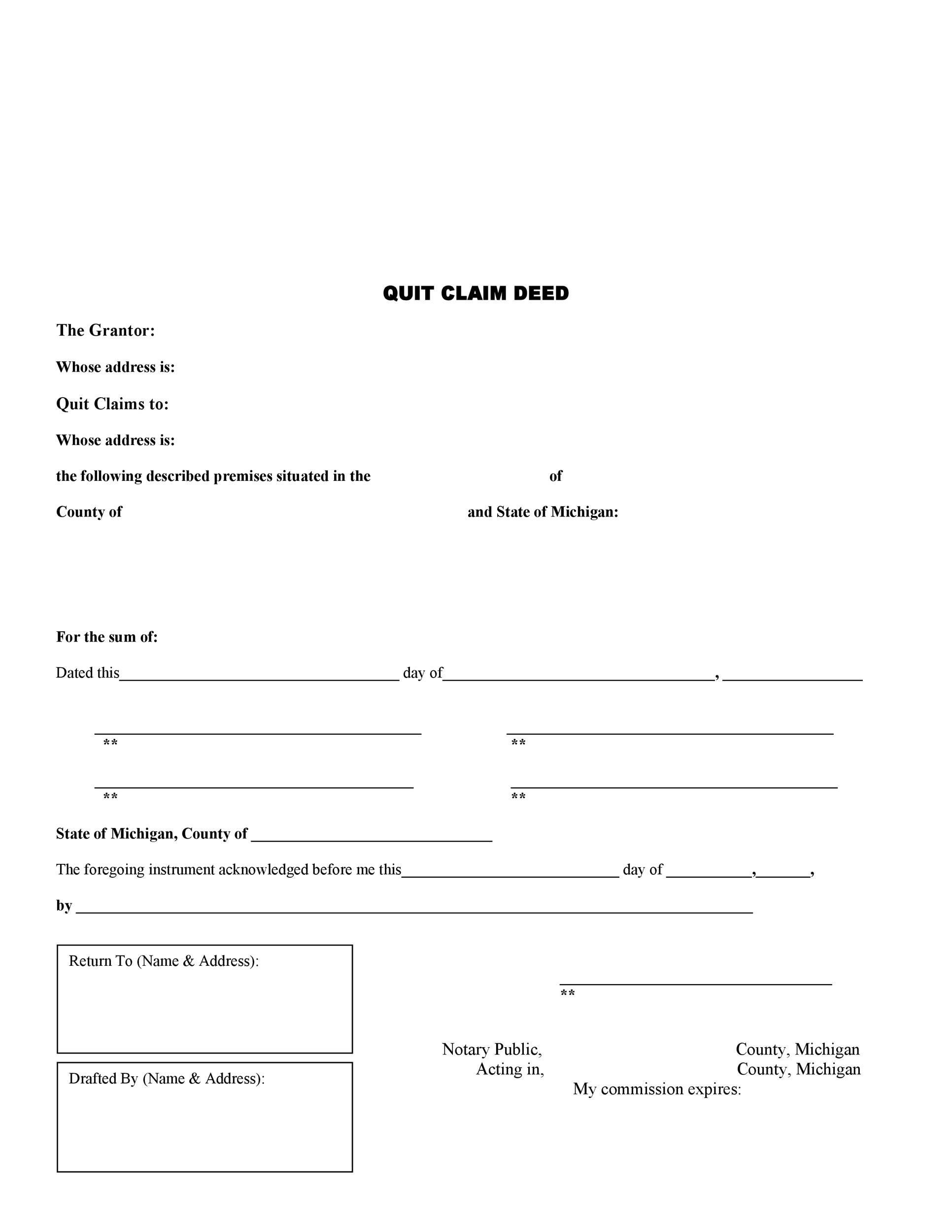 46 Free Quit Claim Deed Forms Templates TemplateLab