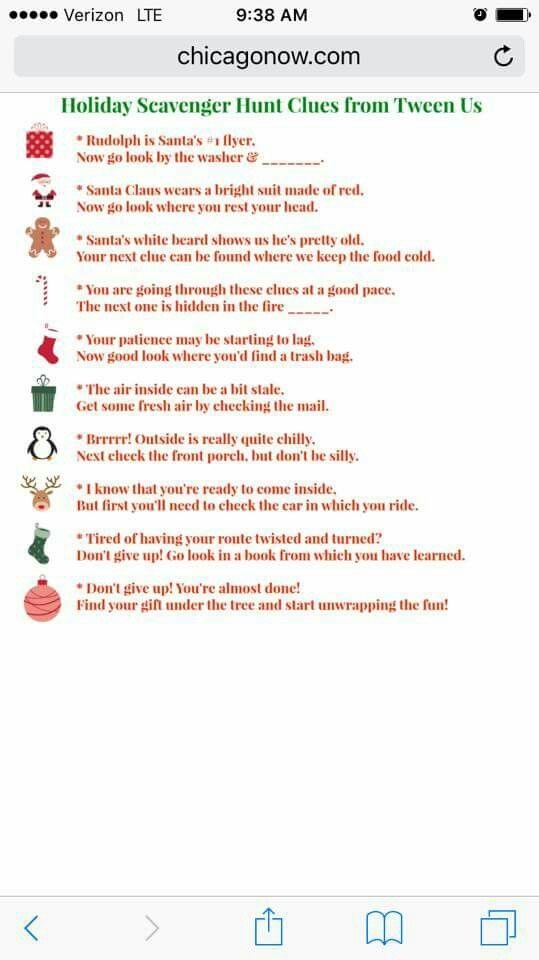 46 Printable Christmas Scavenger Hunt Clues