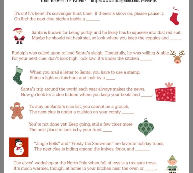 46 Printable Christmas Scavenger Hunt Clues