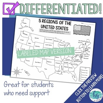 5 Regions Of The United States Map Activity Print And Digital By 