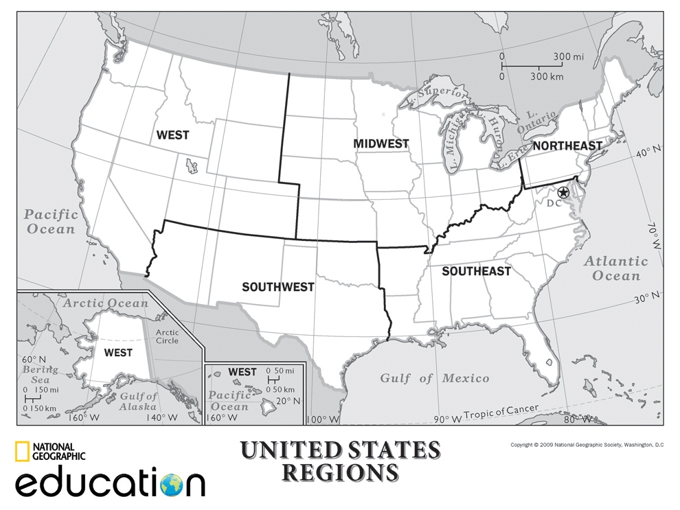 5 Regions Of The United States Printable Map Sandra J Johansen