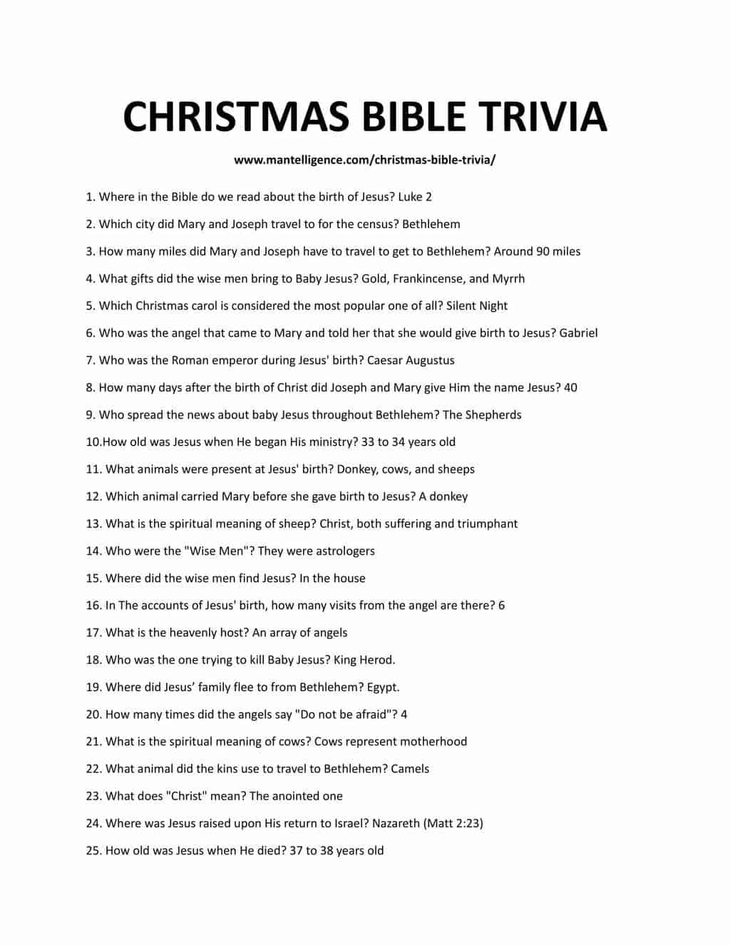50 Christmas Bible Trivia Answers Fun Quiz 