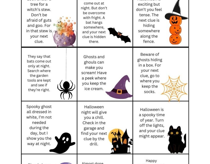 50 Halloween Clues For Scavenger Hunt Free Printables