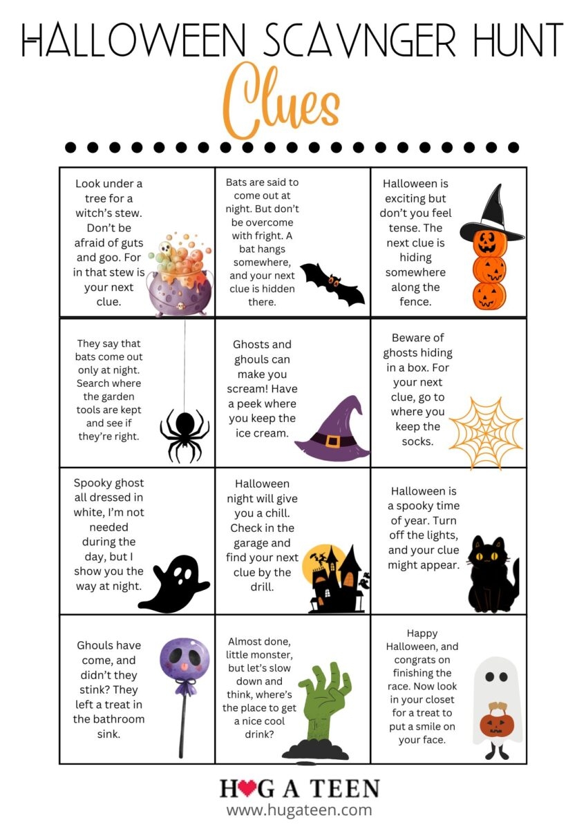50 Halloween Clues For Scavenger Hunt Free Printables 