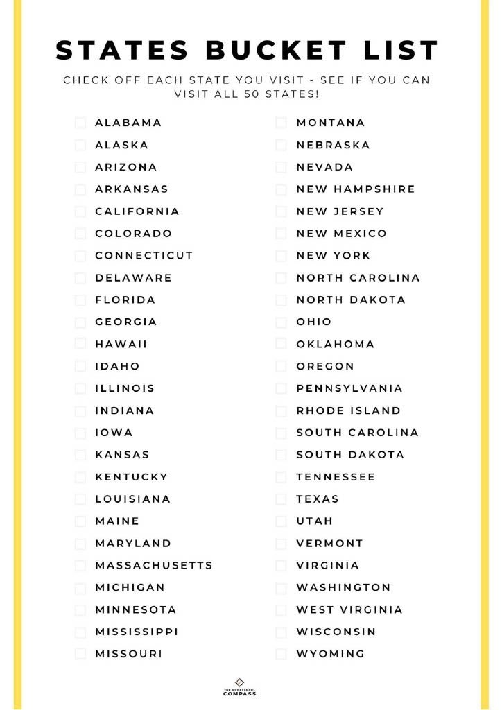 List Of 50 Us States Printable