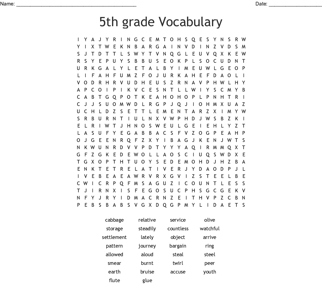 5Th Grade Word Search Free Printable