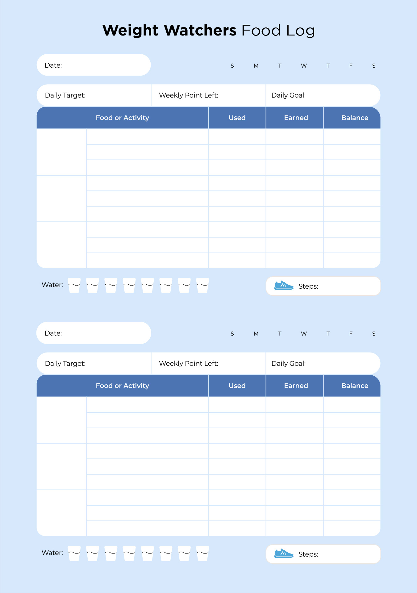 6 Best Images Of Weight Watchers Point Tracker Sheet Printable Weight 