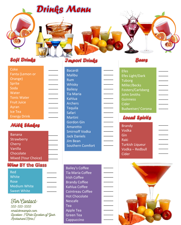 6 Free Drink Menu Templates Editable Word
