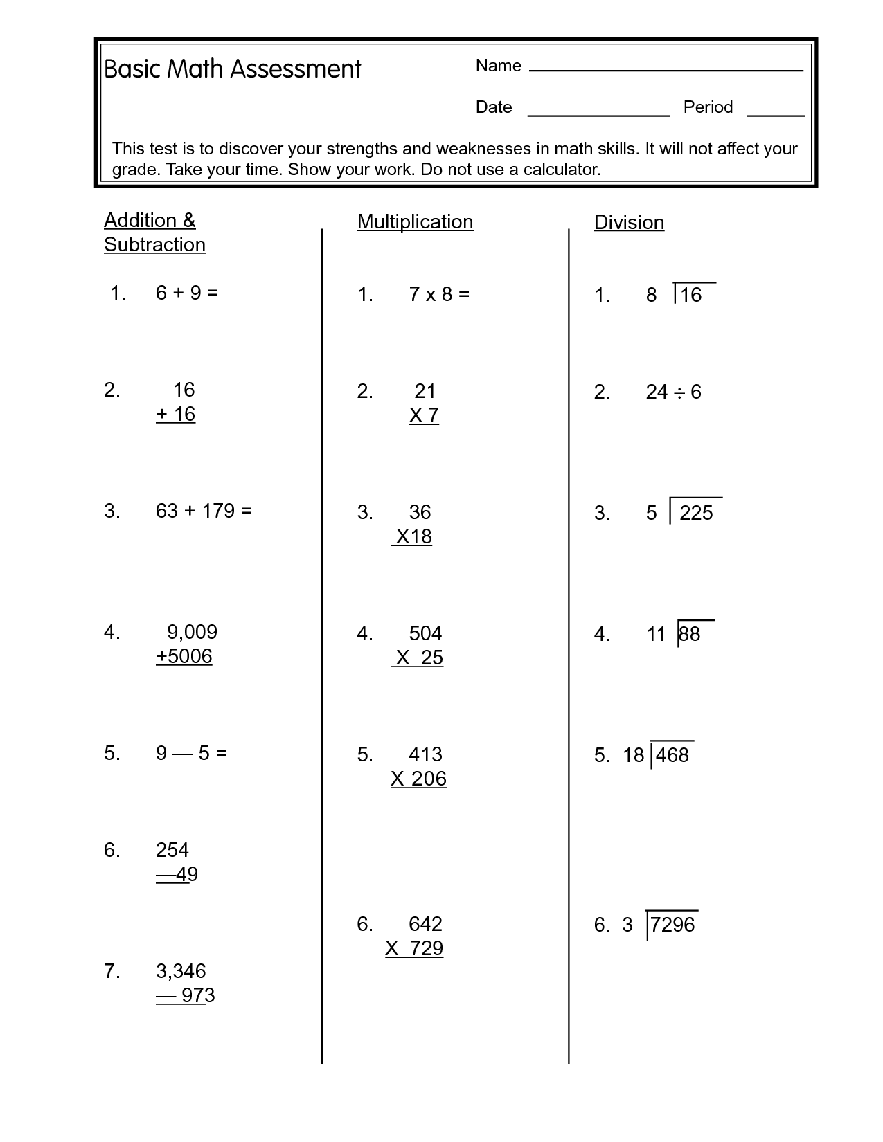 6Th Grade Math Worksheets Printable