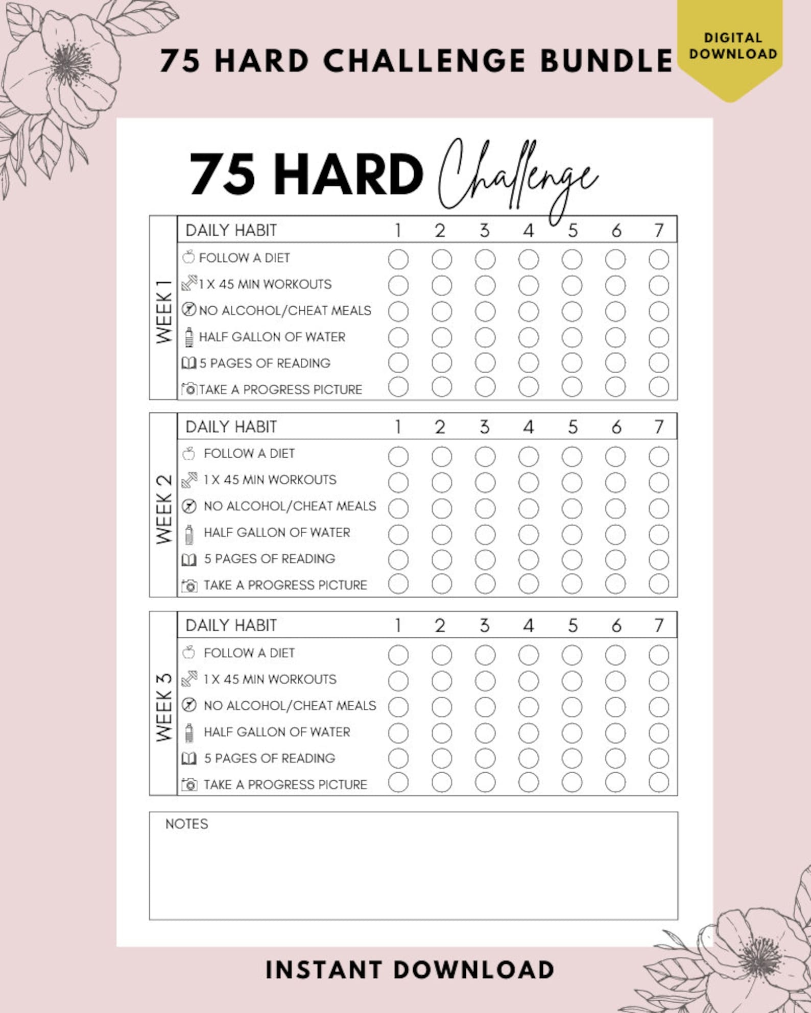 75 Day Hard Challenge Printable