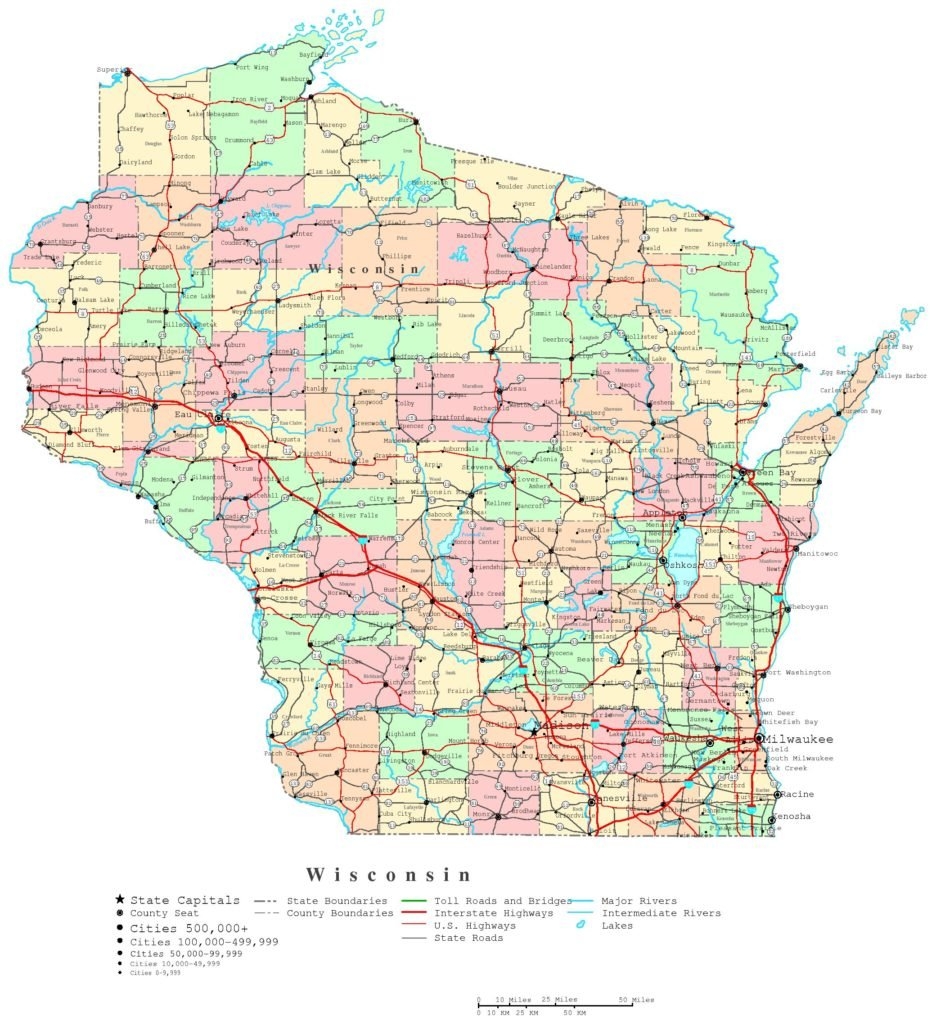 8 Free Printable Map Of Wisconsin With Cities PDF Download World Map 