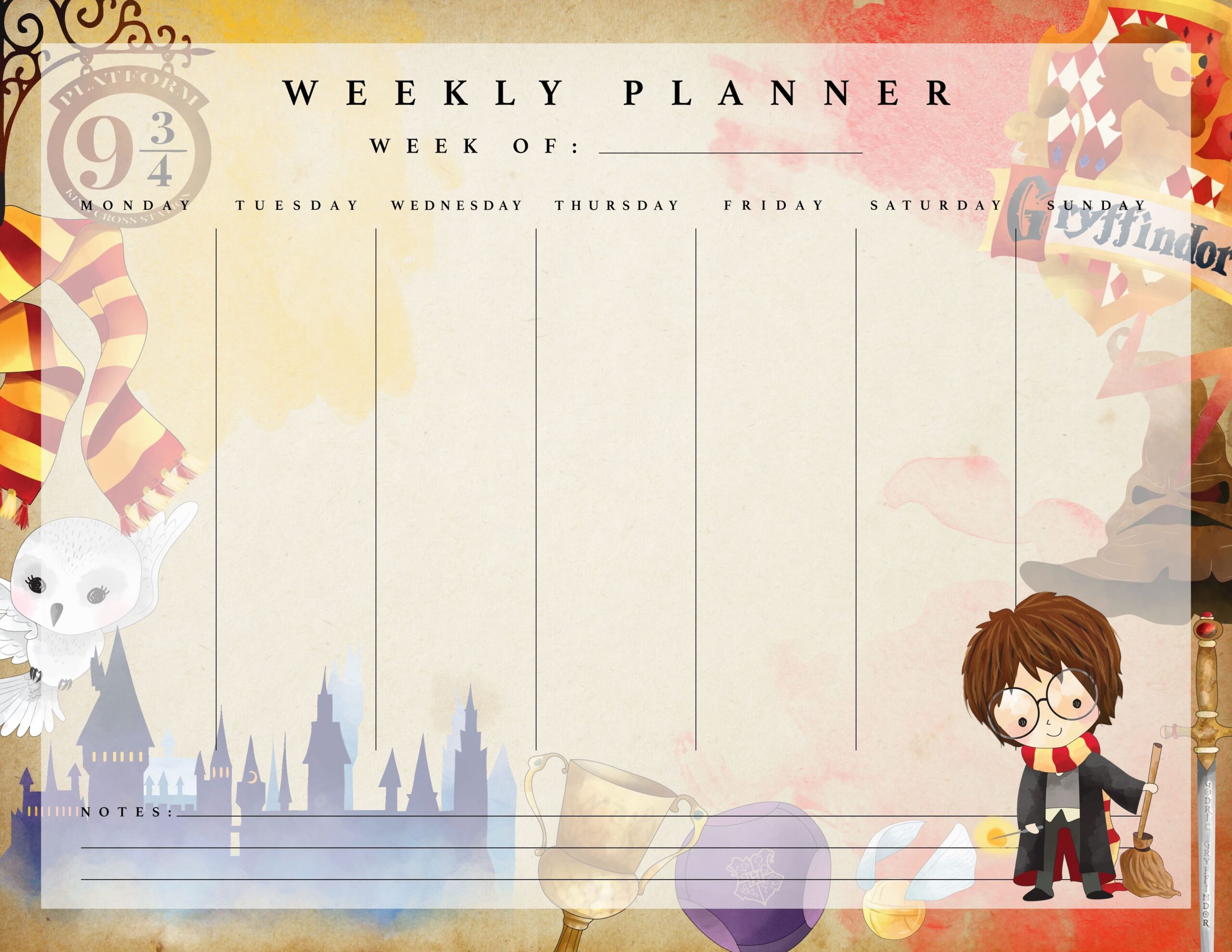 A Harry Potter Themed Weekly Planner
