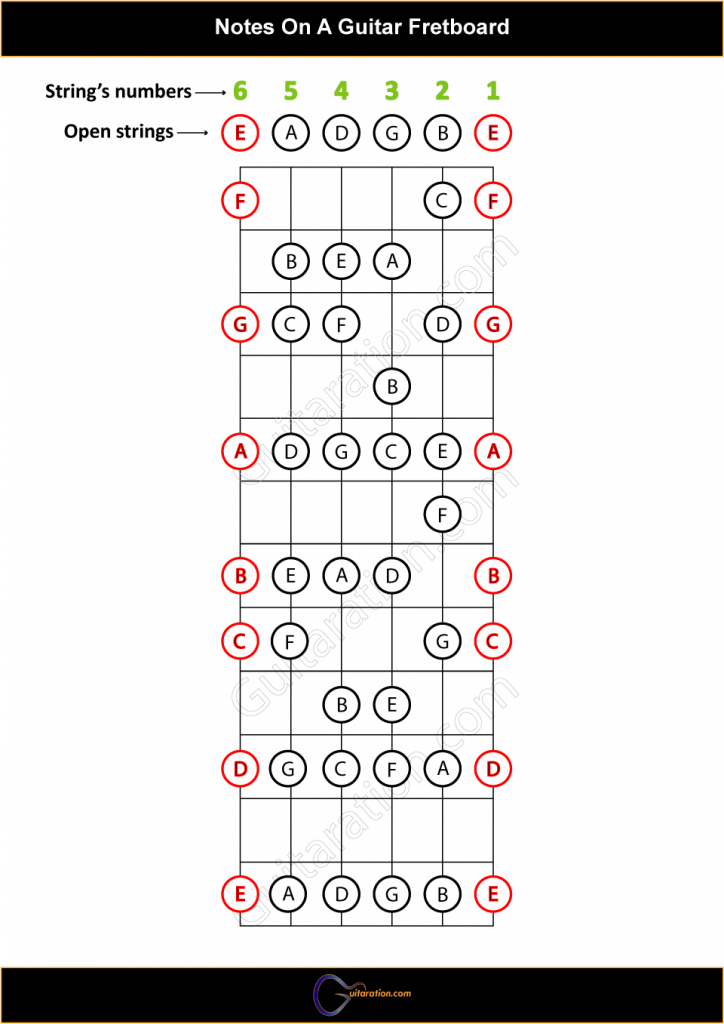 A Helpful Illustrated Guitar Fretboard Notes Guide 