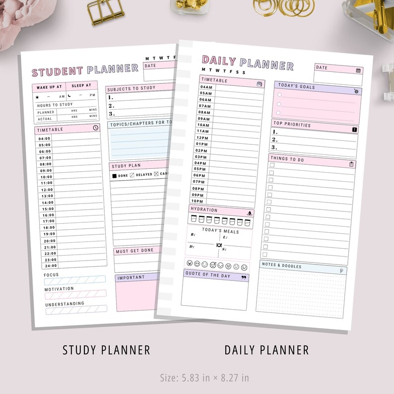 A5 Student Planner Printable Study Planner School Planner College 