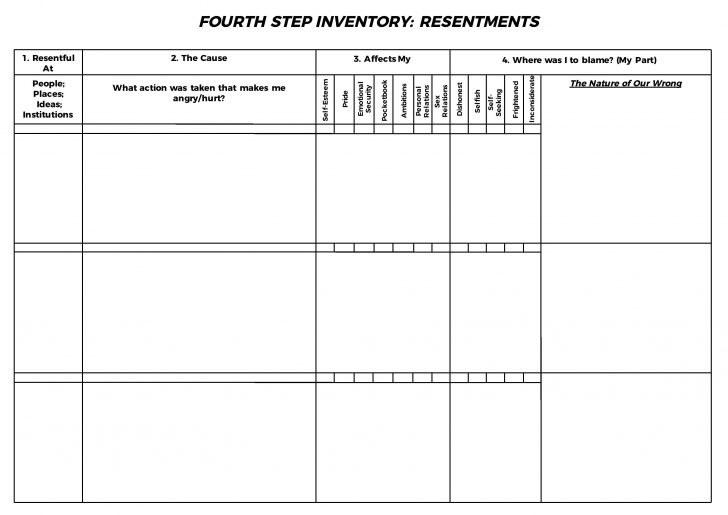 Printable Aa 4Th Step Worksheets