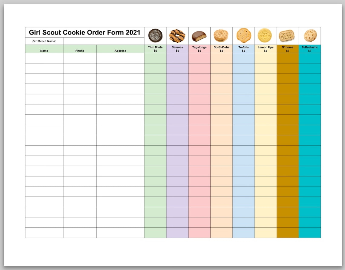 Girl Scout Cookie Order Form Printable 2025