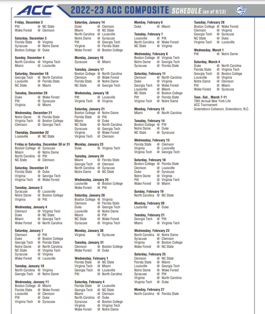 Printable Acc MenS Basketball Schedule