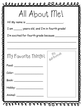 All About Me Printables 4th Grade