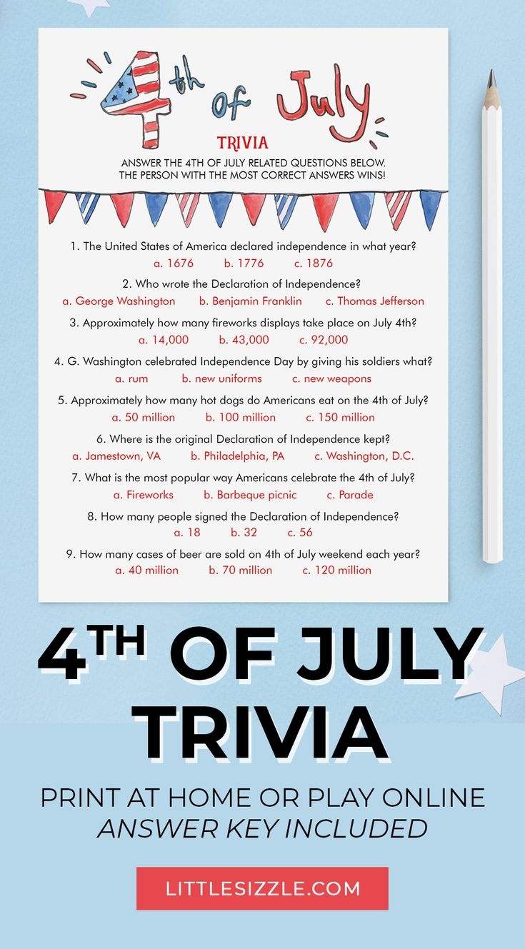 4Th Of July Trivia Printable