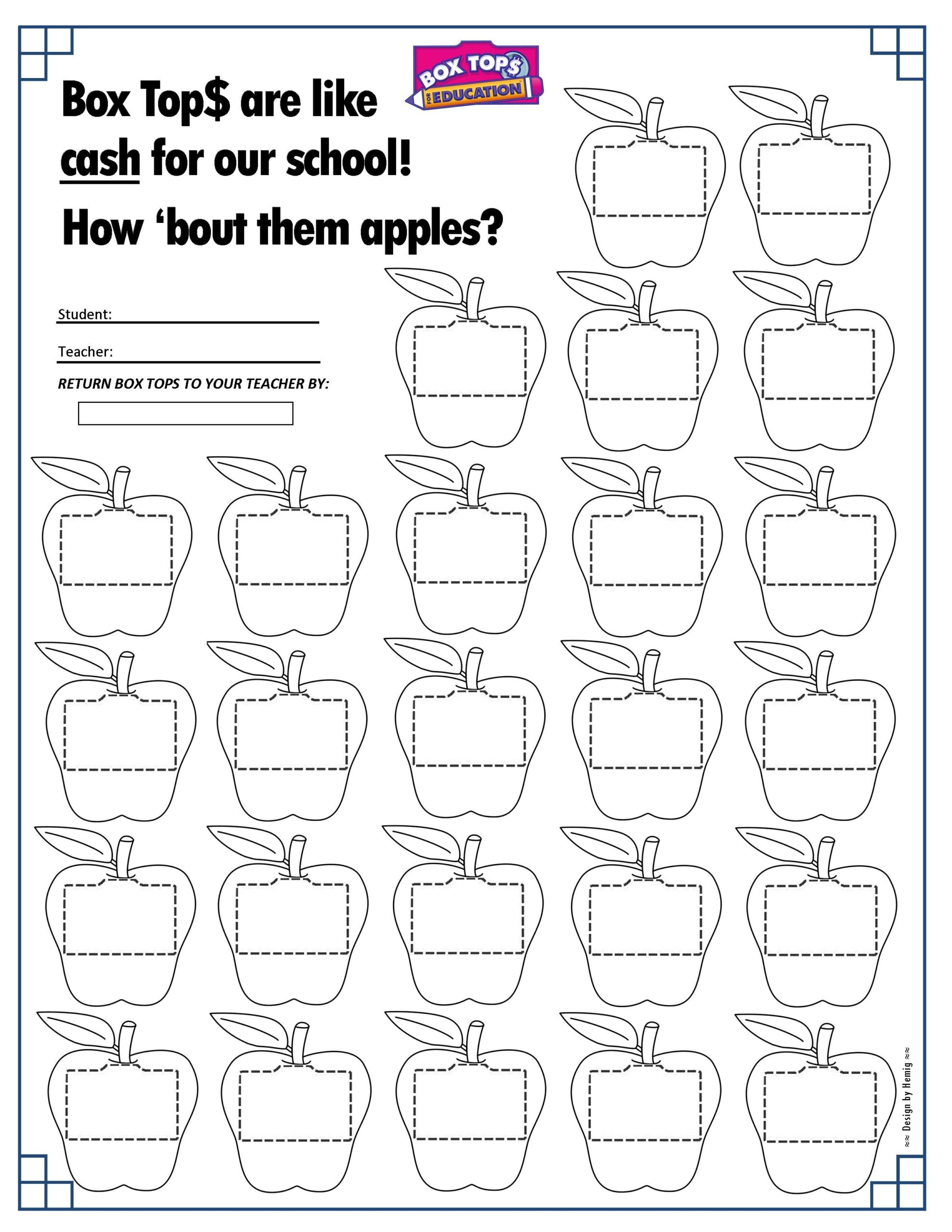 Apples Box Tops Collection Sheet 25ct Back To School