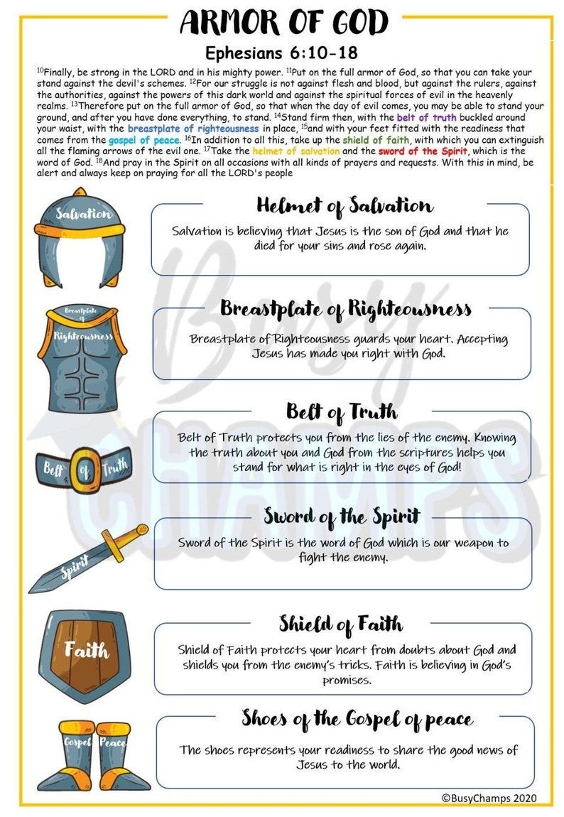 Armor Of God Printable Activity Bible Activity Kids Bible Study 