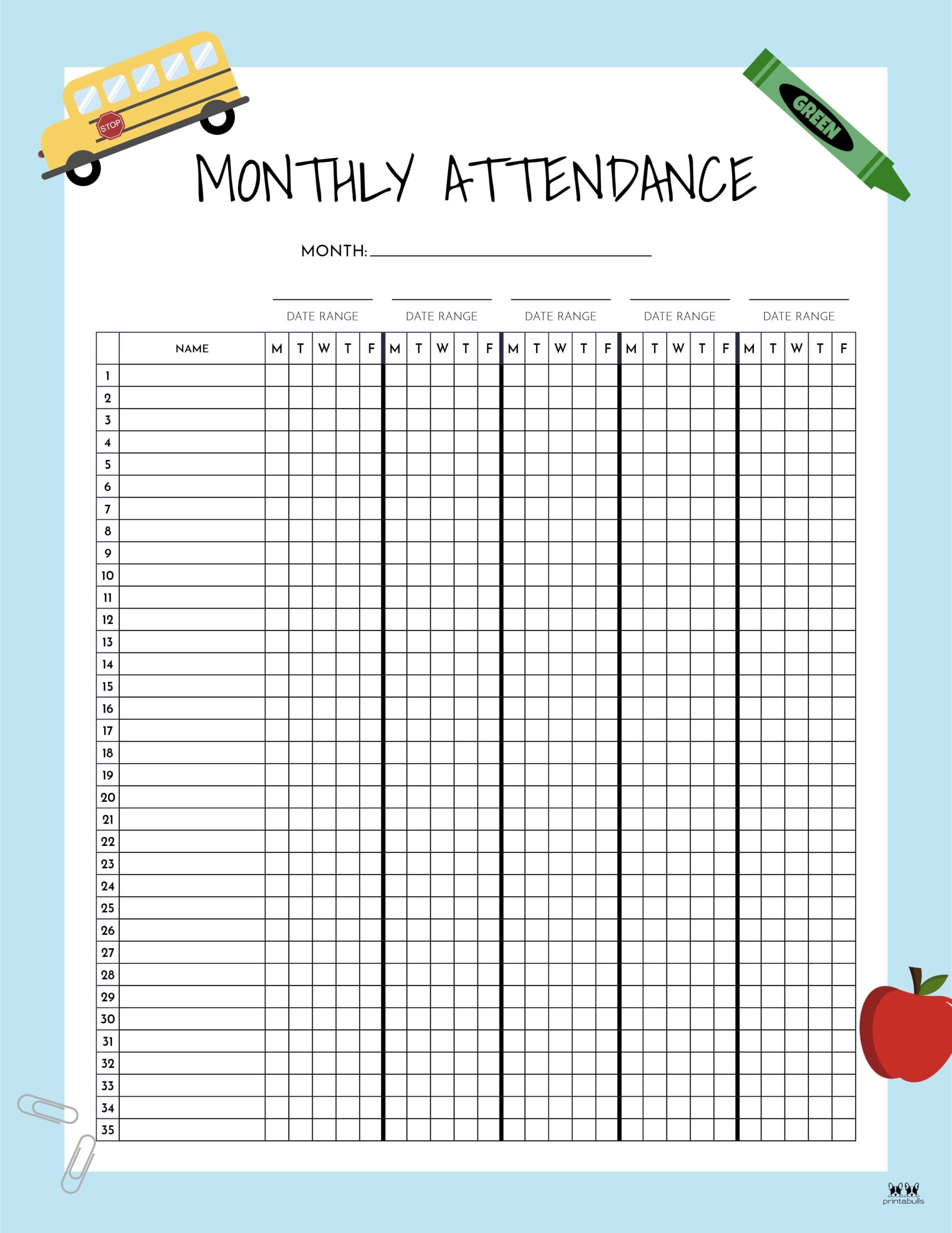 Free Printable Attendance Sheets For Teachers
