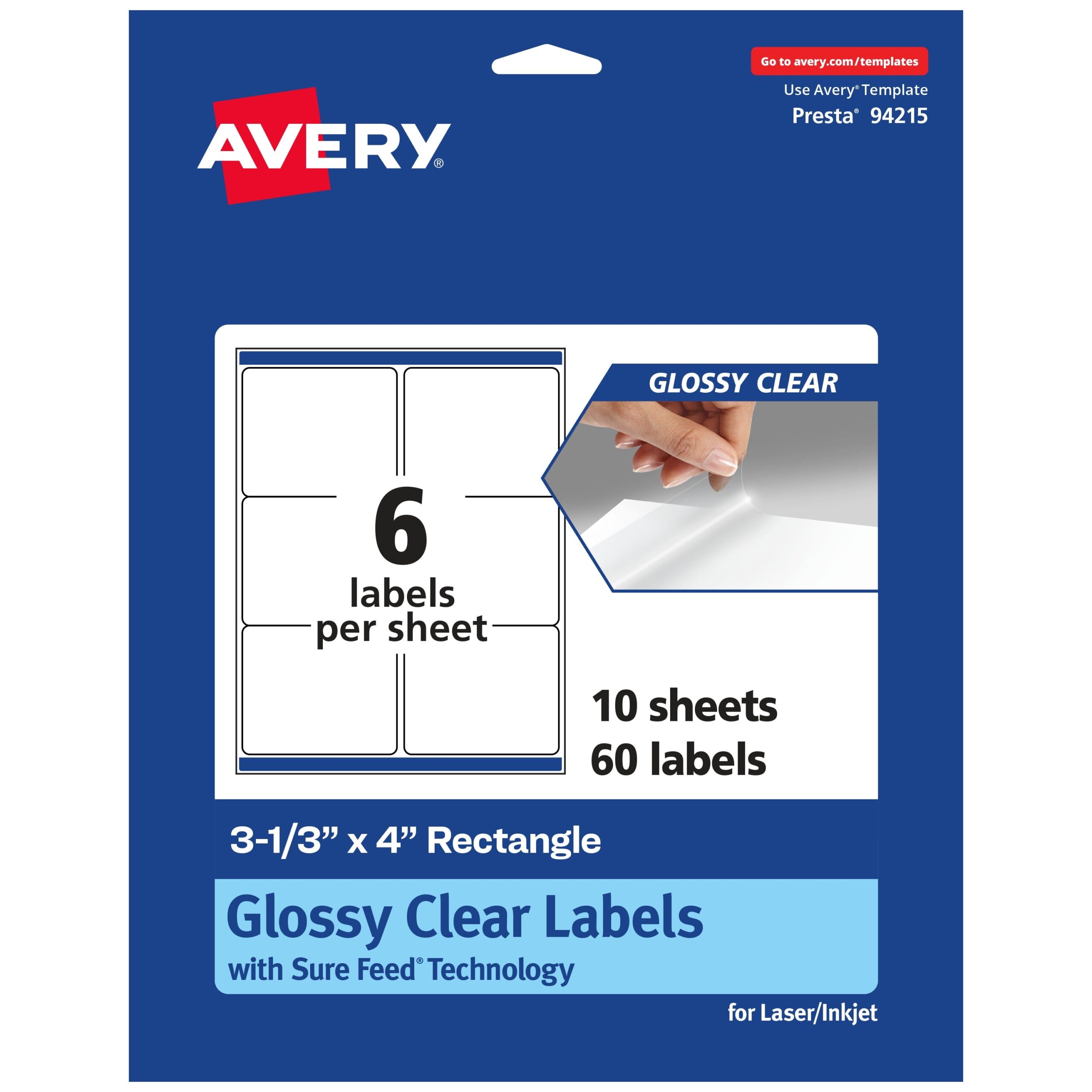 Avery Glossy Clear Rectangle Labels With Sure Feed 3 1 3 quot X 4 quot 60 